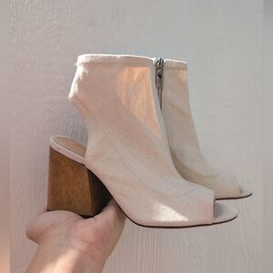 SCHUTZ Neutral Boho Open Toe Wood Heel Booties Women's Size 7.5